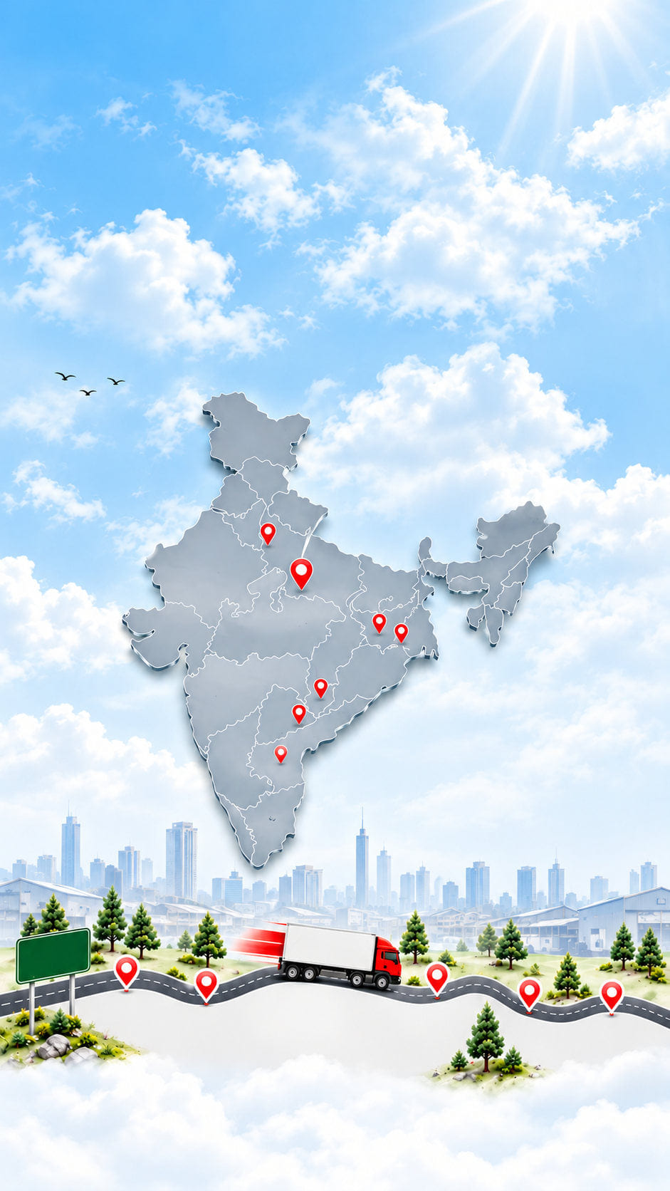 Delivery route from Kanpur across North and East India, with the cities we reach marked on a map of India